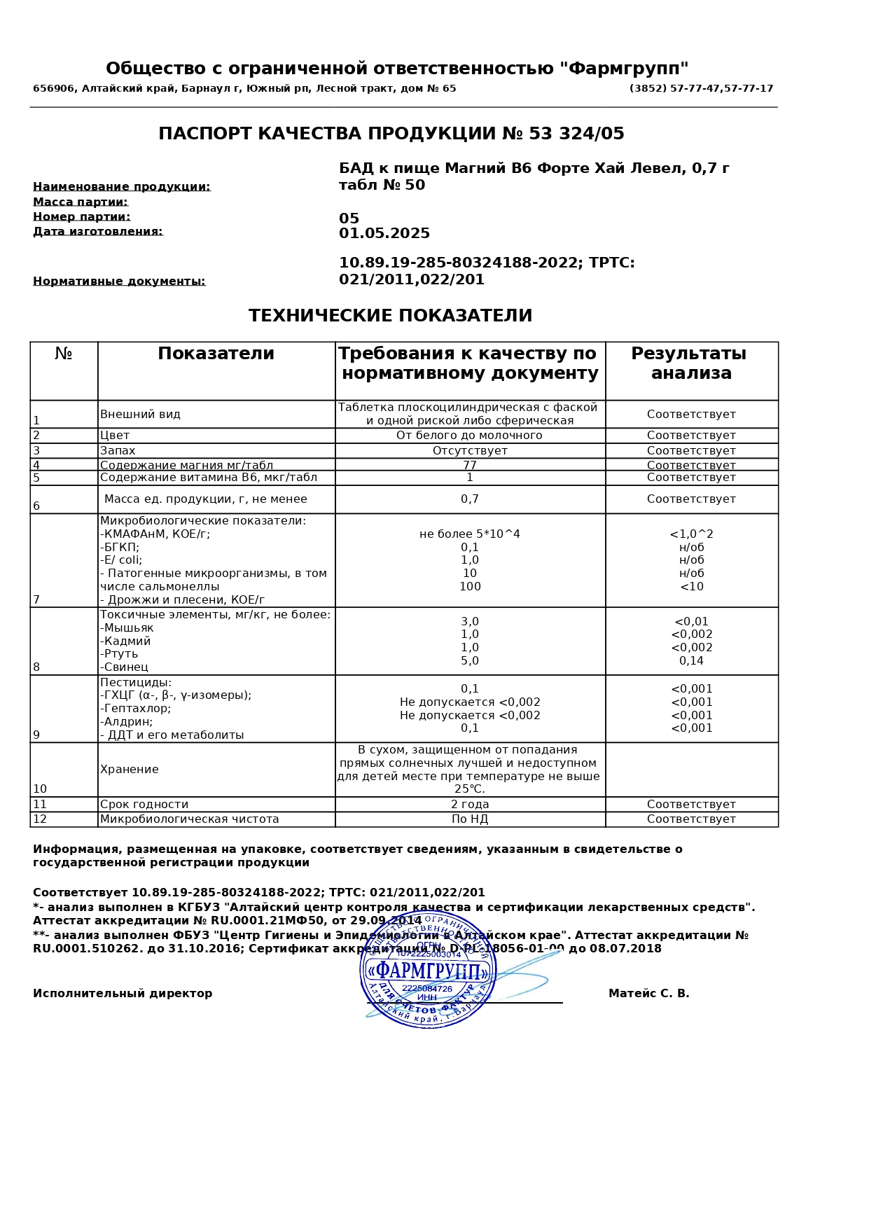 Паспорт №052025